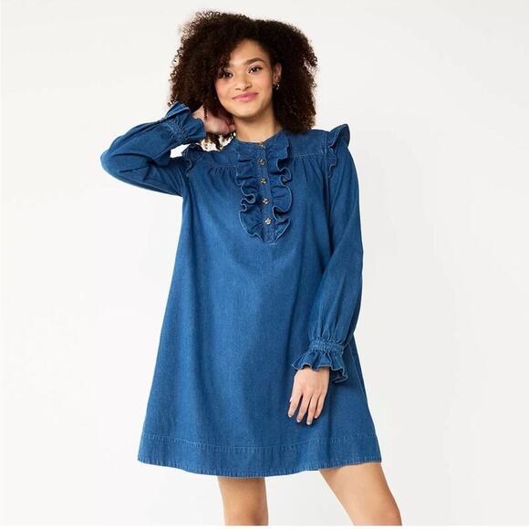 Draper James Dresses & Skirts - Draper James Blue Ruffle Denim Mini Dress